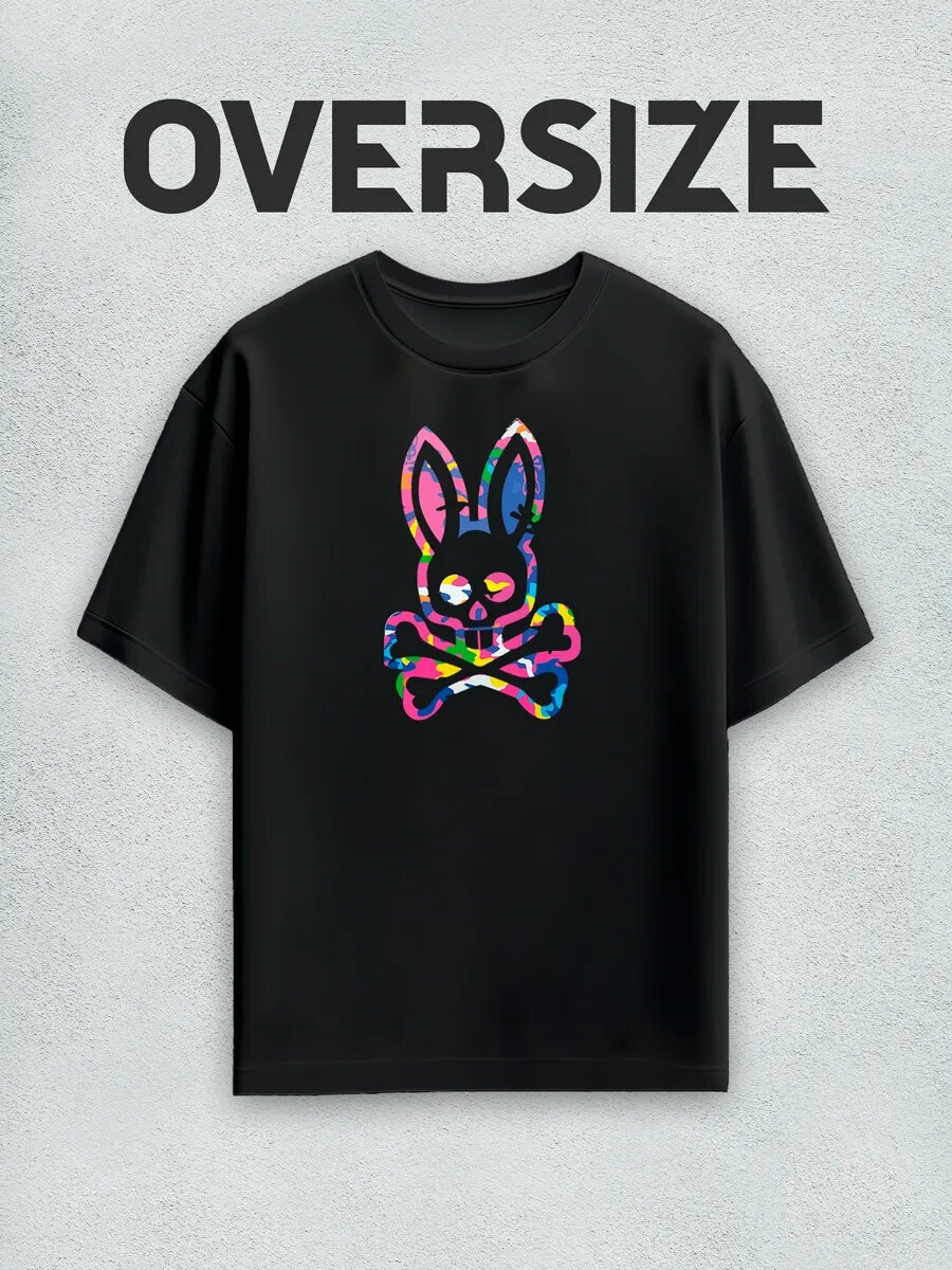 Футболка оверсайз с принтом череп кролик